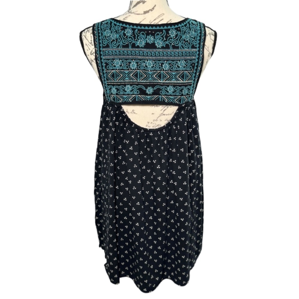 | American Eagle | Black Loose-fitting Bohemian Teal Embroidered Dress - S - Picture 5 of 7